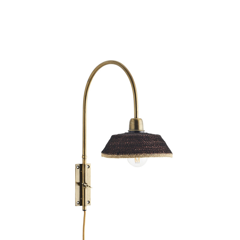 Madam Stoltz-collectie Metalen wandlamp 46cm met bruin-zwart kapje