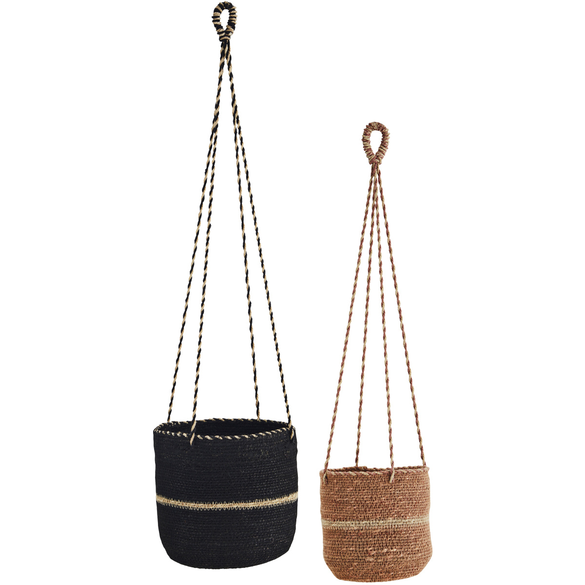 Madam Stoltz-collectie Set hangmandjes zeegras terra, zwart, naturel