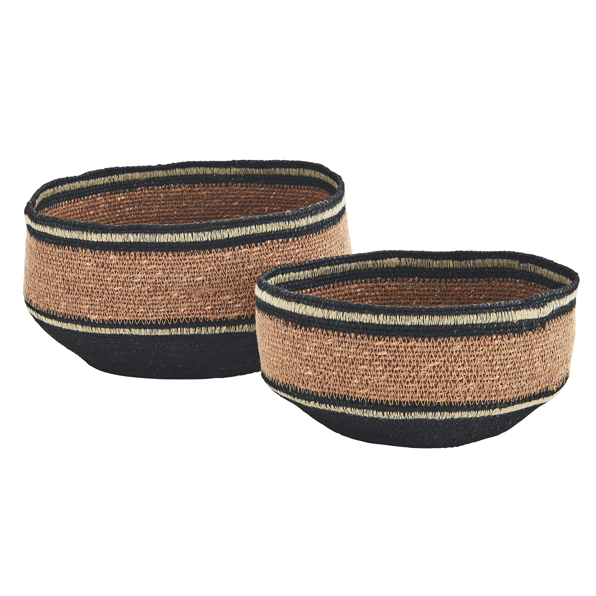 Madam Stoltz-collectie Set van twee zeegras schaaltjes terra, zwart, naturel