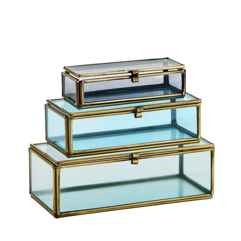 Madam Stoltz-collectie Gekleurde set glazen boxjes blauwtinten