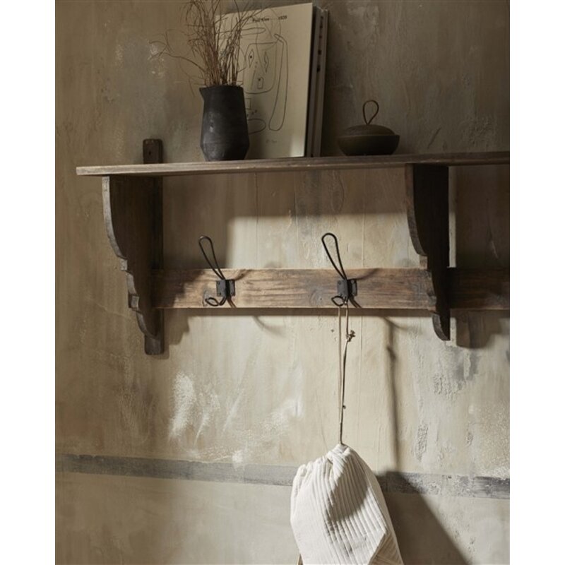 Nordal-collectie CARONU shelf 4 hooks reclaimed wood