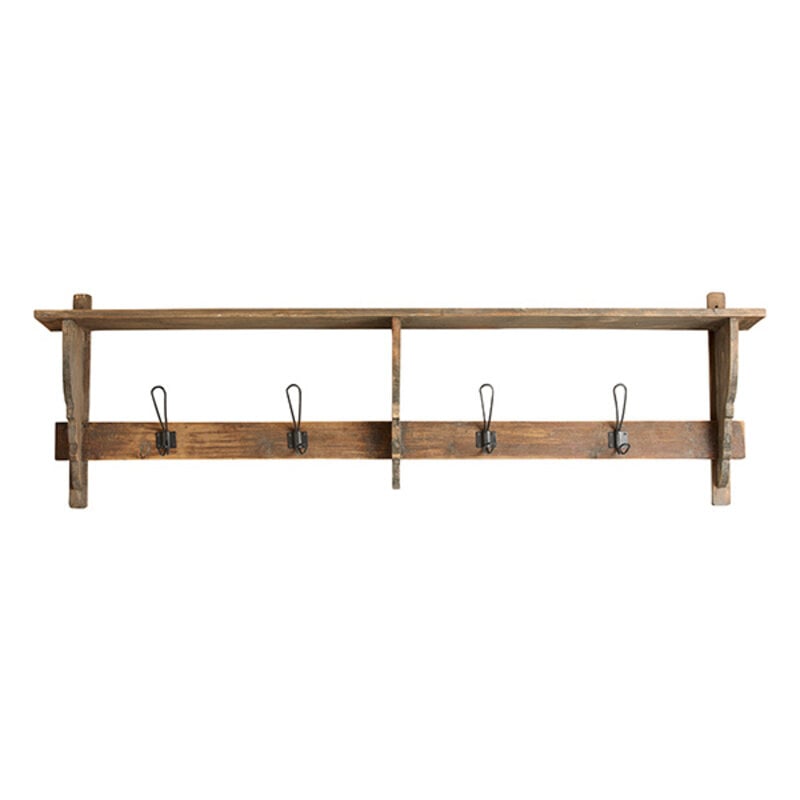Nordal-collectie CARONU shelf 4 hooks reclaimed wood