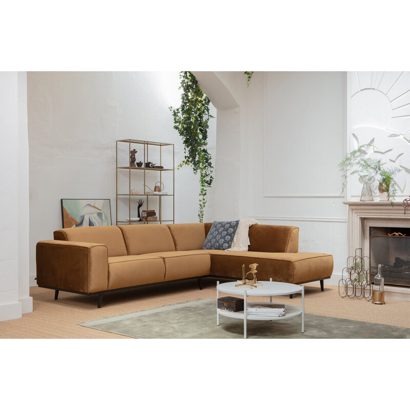 WOOOD-collectie Statement Hoekbank Rechts Fluweel Honing Geel