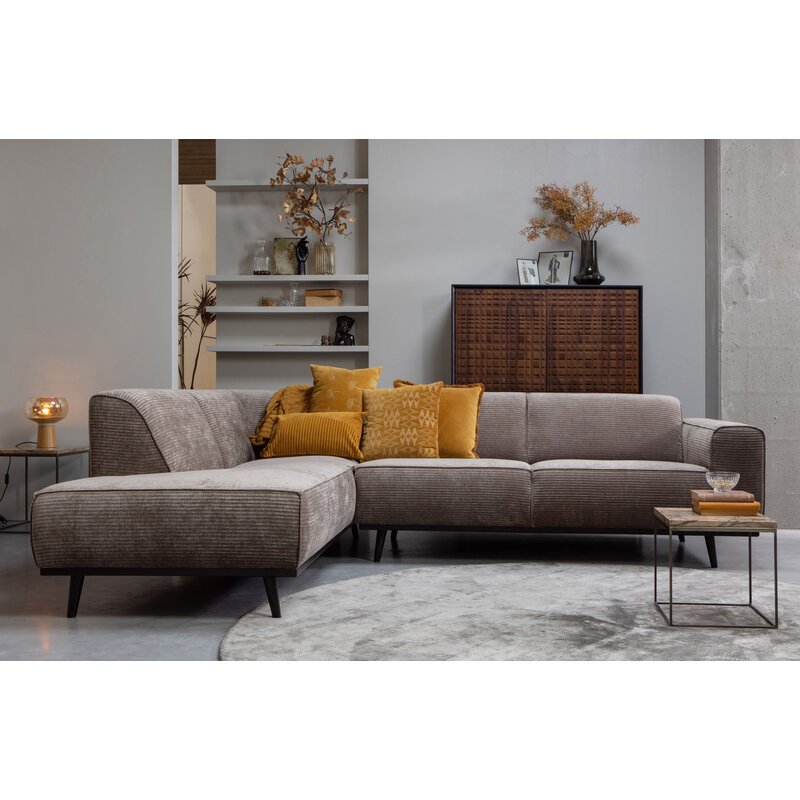 WOOOD-collectie Statement Hoekbank Links Platte Brede Rib Taupe