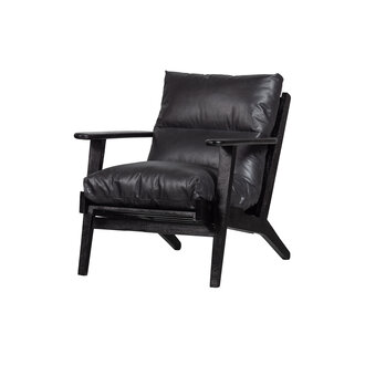 WOOOD Houston Fauteuil Echt Leer Zwart