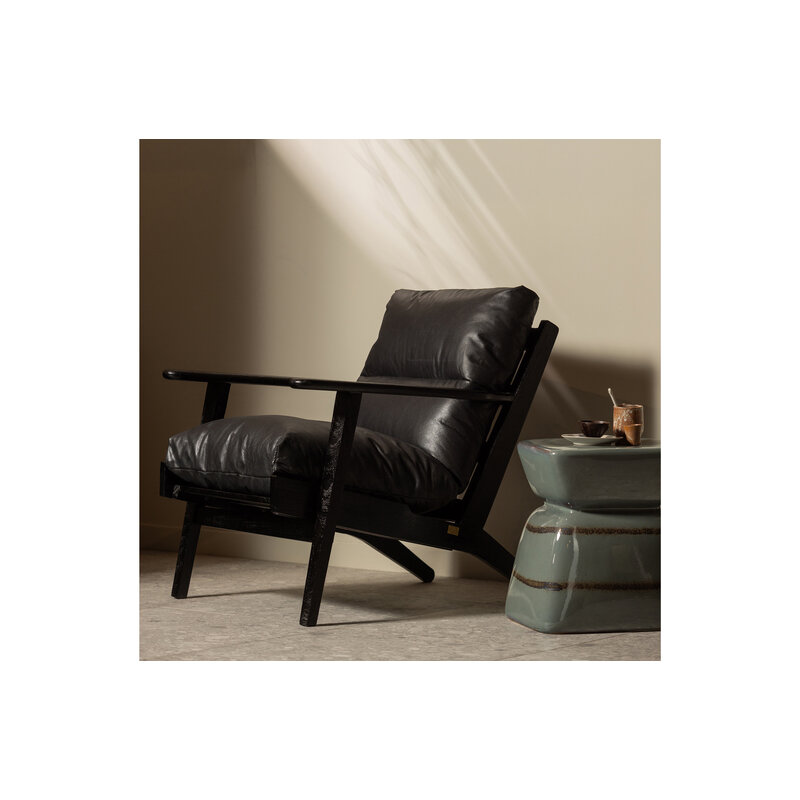 WOOOD-collectie Houston Fauteuil Echt Leer Zwart