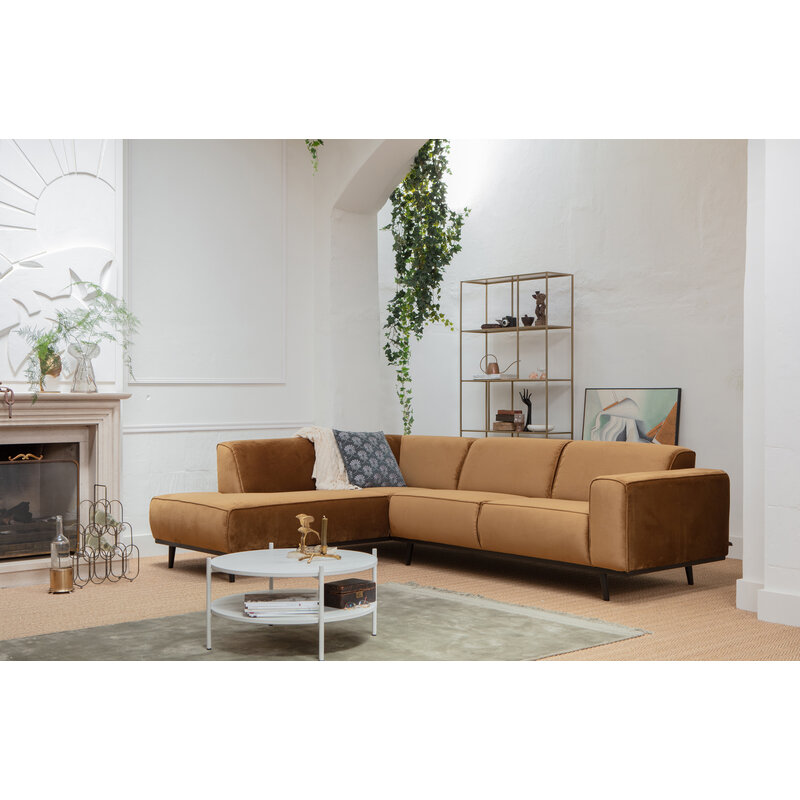 WOOOD-collectie Statement Hoekbank Links Fluweel Honing Geel