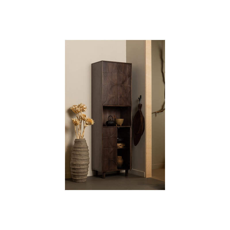 BePureHome-collectie Draw 4-deurs Opbergkast Met Open Vak Mango Hout Walnoot