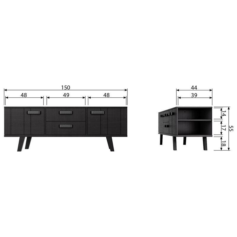 WOOOD-collectie Watch Tv Unit Pine Rough Sawn Black [fsc]