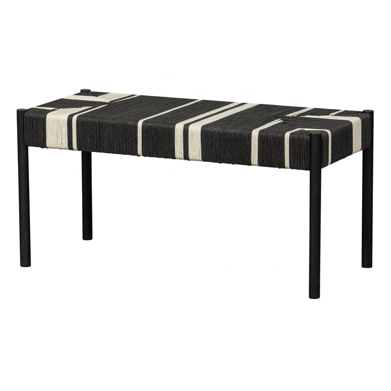 WOOOD-collectie Jessy Bankje Mango Hout/koord Zwart/wit