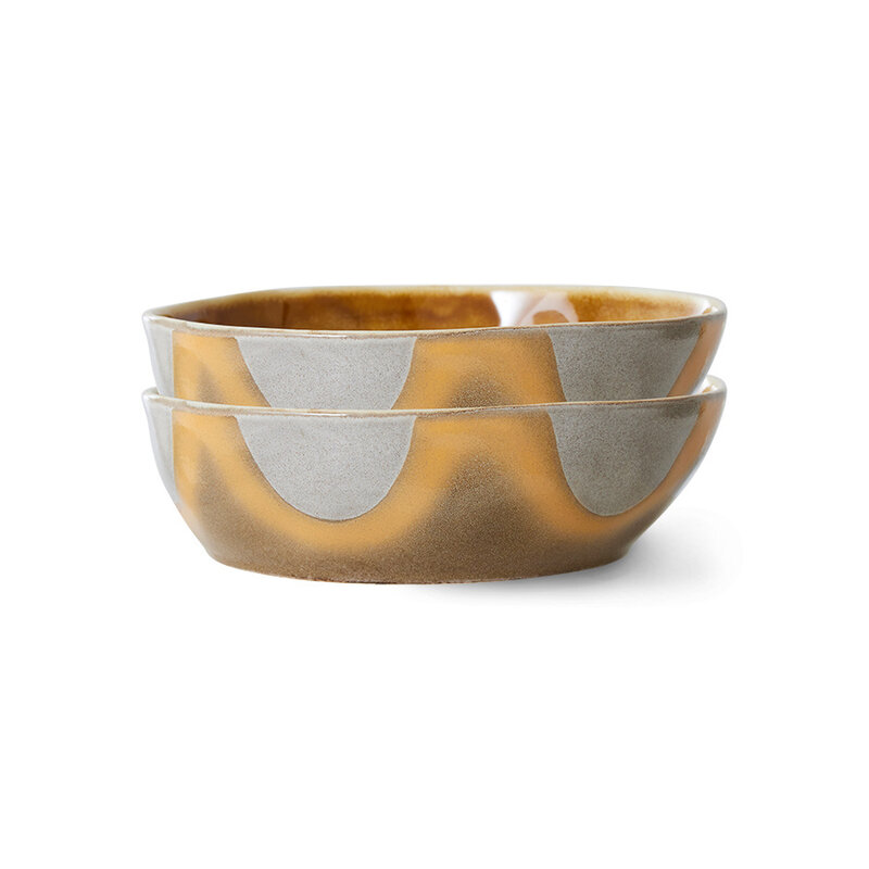 HKLIVING-collectie 70s servies: diepe pasta borden oasis (set van 2)