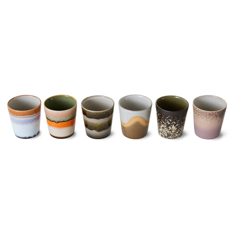 HKLIVING-collectie 70s servies: koffiemokken elements (set van 6)