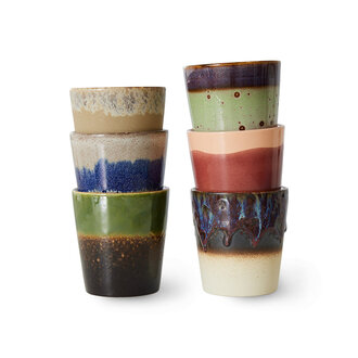 HKLIVING 70s ceramics: coffee mugs, grounding (set of 6)