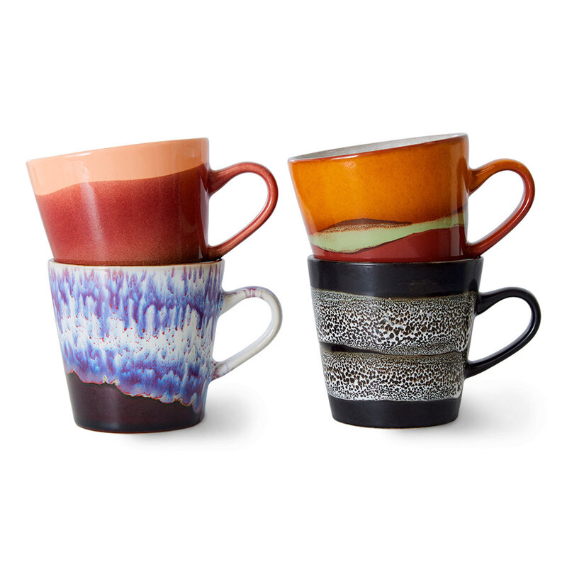HKLIVING-collectie 70s ceramics: americano mugs, friction (set of 4)