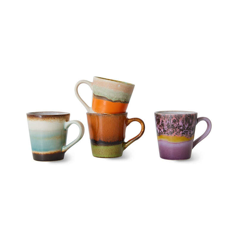 HKliving-collectie 70s servies: espresso mokken retro (set of 4)