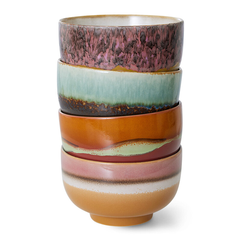 HKliving-collectie 70s servies: noodle schalen geyser (set of 4)