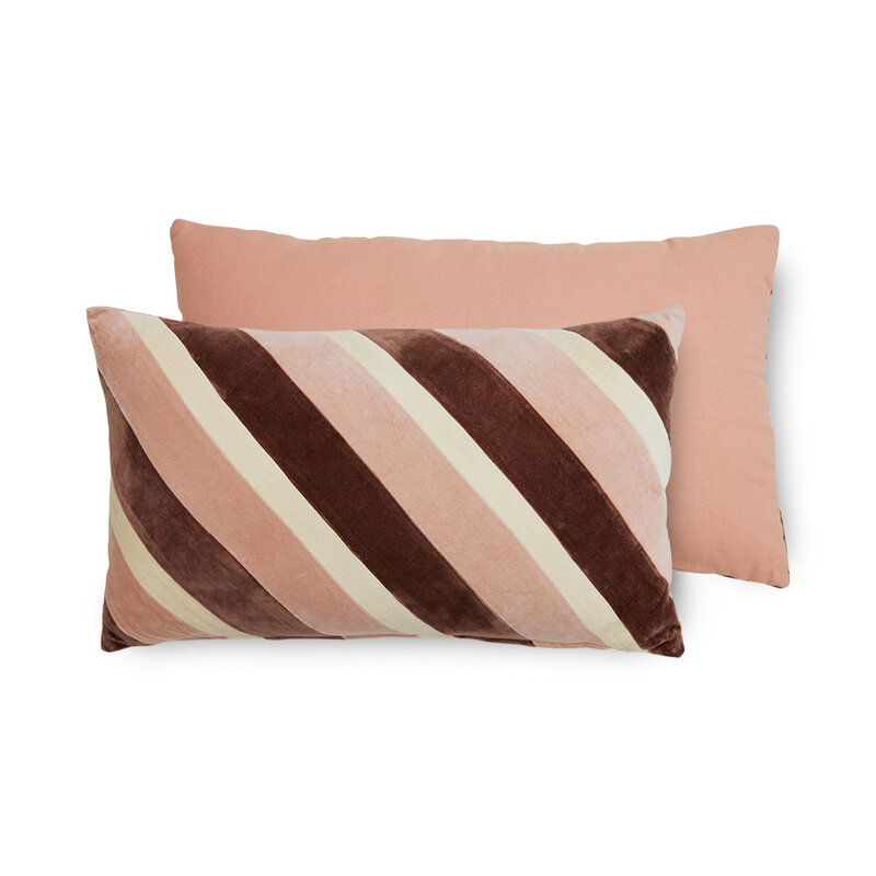 HKLIVING-collectie Gestreept fluwelen kussen Rose (60x35cm)