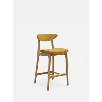 366 Concept 200-190 Barkruk M/75 Shine Velvet Mosterd Natuurlijk Hout