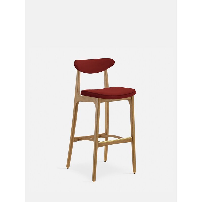 366 Concept 200-190 Barkruk M/75 Fluweel Rood Baksteen Natuurlijk Hout