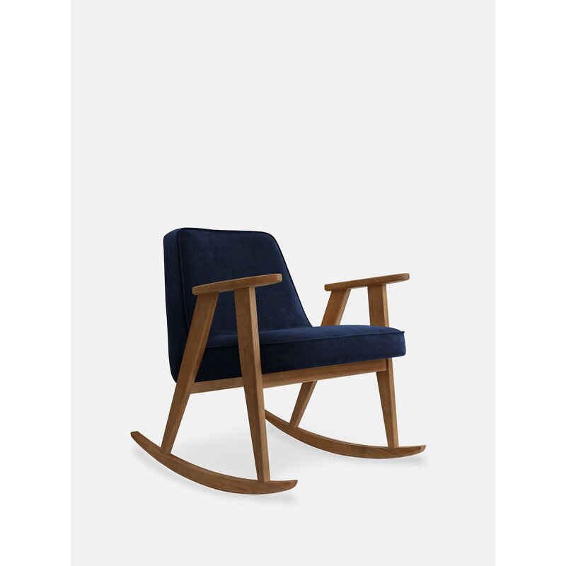 366 Concept 366 Schommelstoel Fluweel Indigo Donker Hout