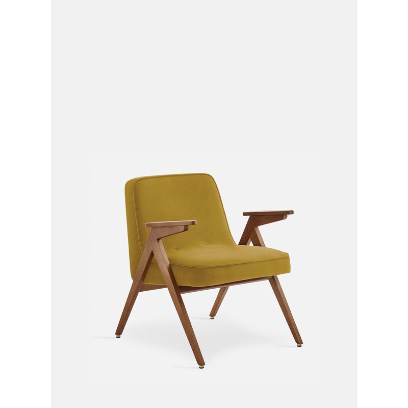 366 Concept Konijnenfauteuil Shine Velvet Mosterd Donker Hout