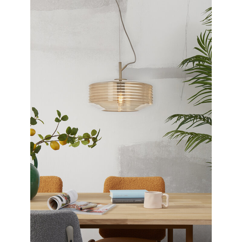 it's about RoMi-collectie Hanging lamp glass Verona ribbed, amber