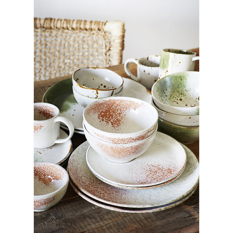 Madam Stoltz-collectie Stoneware bowl Off white orange