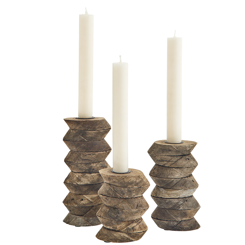 Madam Stoltz-collectie Recycled wooden candle stands Natural