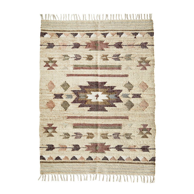 Madam Stoltz-collectie Jute rug Natural maroon rose white green grey