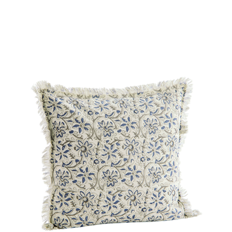 Madam Stoltz Printed cushion cover w/ fringes