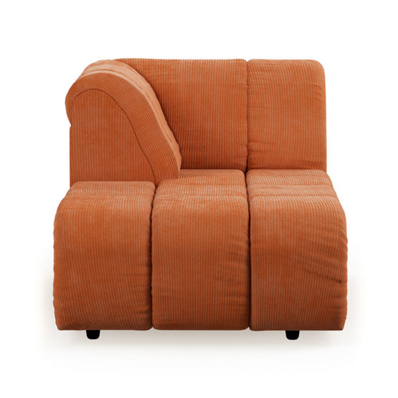 HKLIVING-collectie Wave bank: element links hoge arm corduroy rib dusty orange