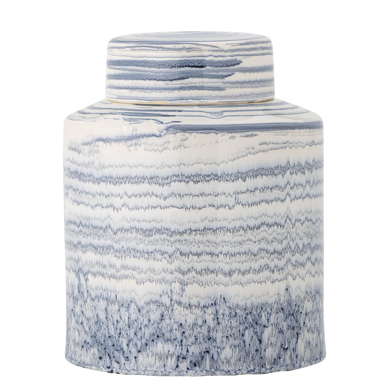 Bloomingville-collectie Mahina pot met deksel blauw aardewerk