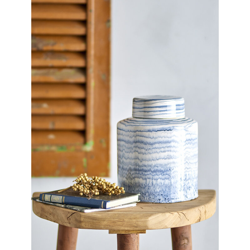 Bloomingville-collectie Mahina Jar w/Lid Blue Stoneware