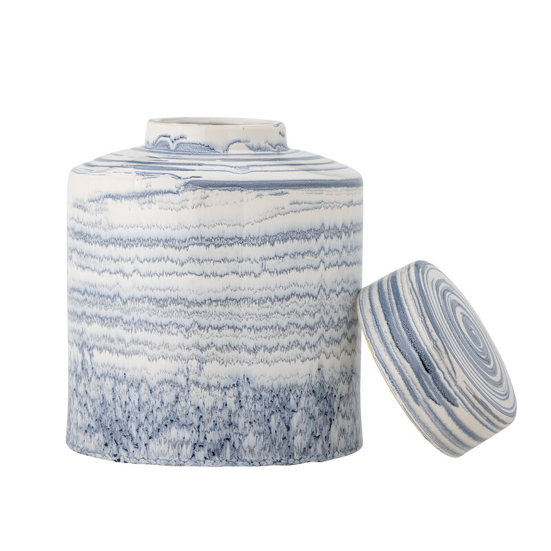 Bloomingville-collectie Mahina pot met deksel blauw aardewerk