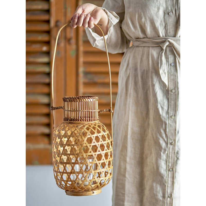 Bloomingville-collectie Lerka Lantaarn met glas Nature Bamboo