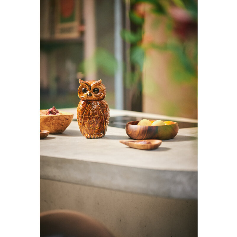 HKLIVING-collectie Ceramic owl jar roasted
