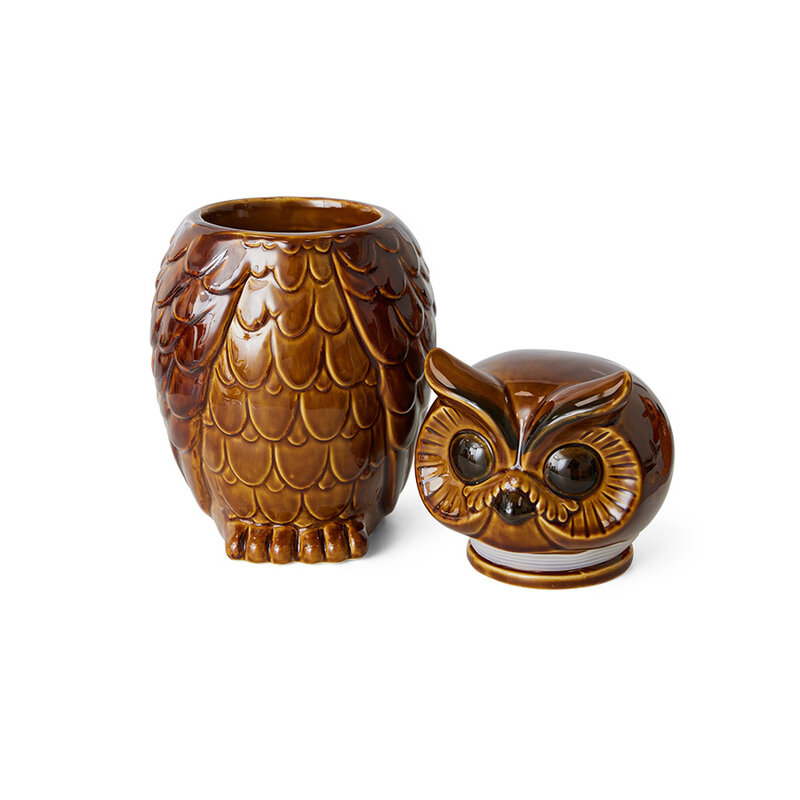 HKLIVING-collectie Ceramic owl jar roasted