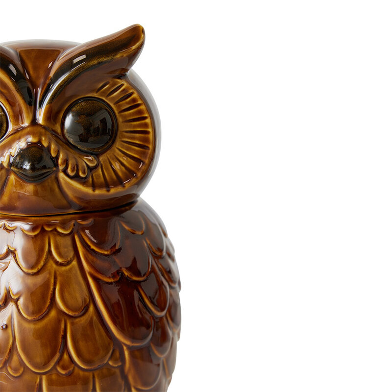 HKLIVING-collectie Ceramic owl jar roasted