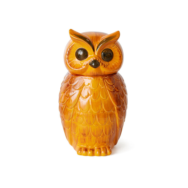 HKliving-collectie Ceramic owl jar tangerine