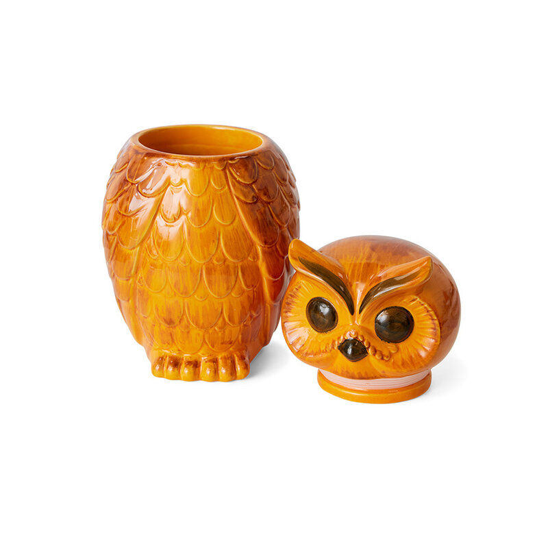 HKliving-collectie Ceramic owl jar tangerine
