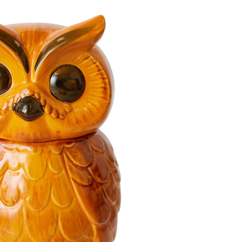HKliving-collectie Ceramic owl jar tangerine