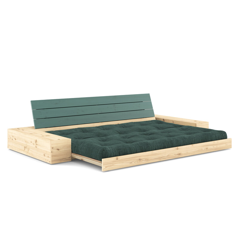 Karup Design-collectie Slaapbank Base Lush Green  W. 2 Sideboxes naturel hout met 5-lagen mixed matras Seaweed