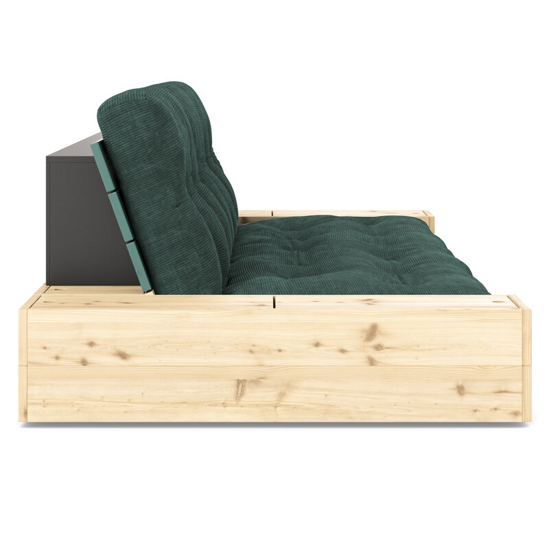 Karup Design-collectie Slaapbank Base Lush Green  W. 2 Sideboxes naturel hout met 5-lagen mixed matras Seaweed