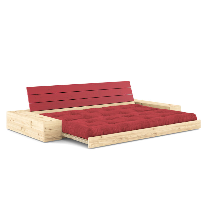 Karup-collectie Slaapbank Base Poppy Red  W. 2 Sideboxes naturel hout met 5-lagen mixed matras Ruby Red