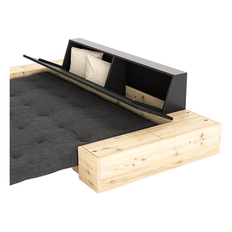Karup Design-collectie Base Black Night Lacquered W. 2 Sideboxes Clear W. 5-Layer Mixed Mattress Linen