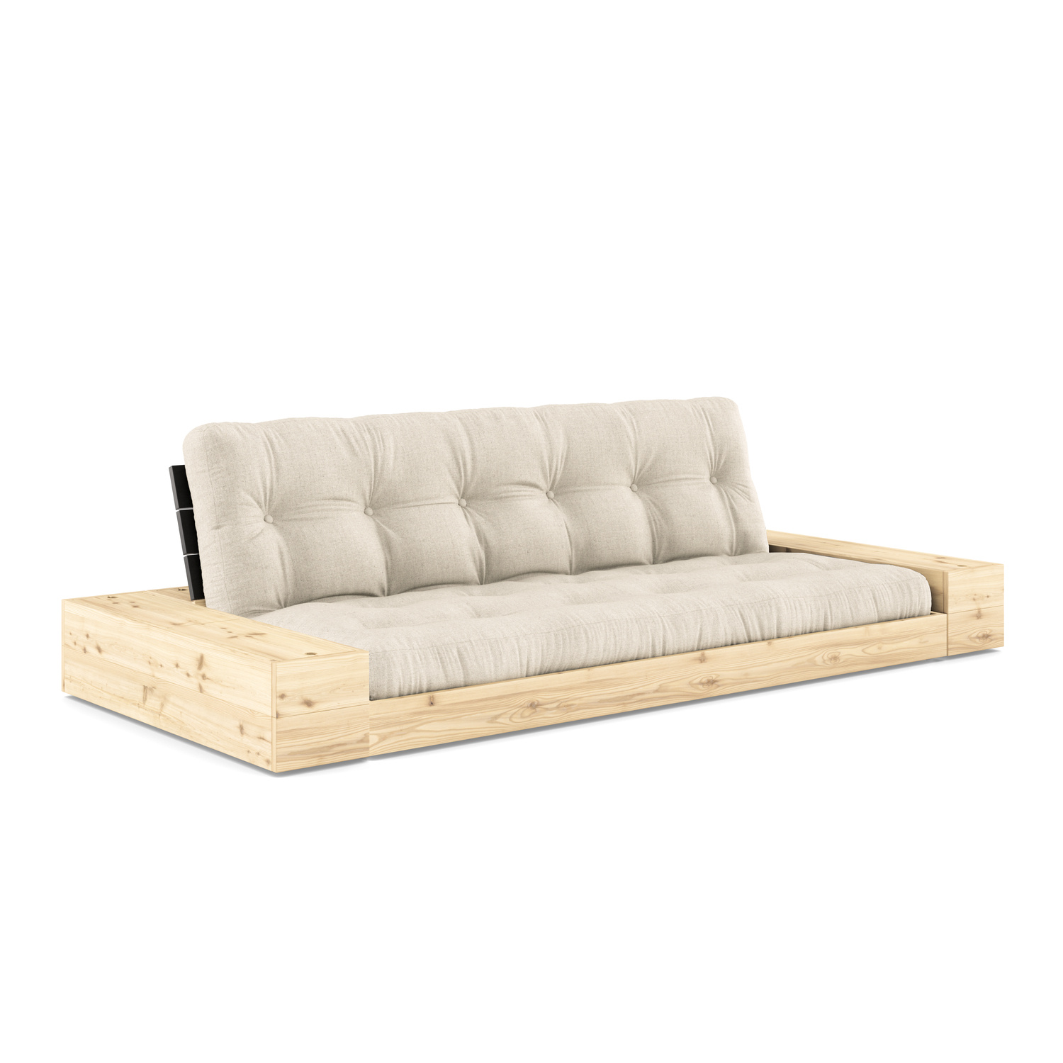 Karup Design-collectie Slaapbank Base Black Night W. 2 Sideboxes naturel hout met 5-lagen mixed matras Linen