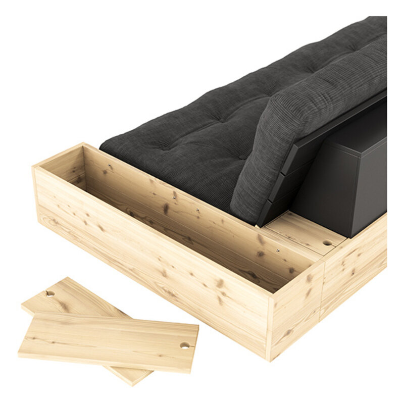 Karup Design-collectie Base Black Night Lacquered W. 2 Sideboxes Clear W. 5-Layer Mixed Mattress Linen