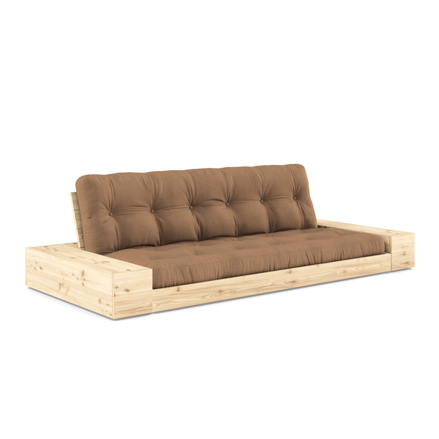 Karup-collectie Slaapbank Base naturel hout W. 2 Sideboxes naturel hout met 5-lagen mixed matras