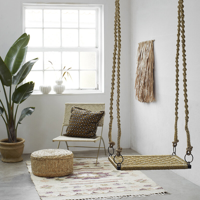 Madam Stoltz-collectie Loungestoel met macrame zitting en leuning