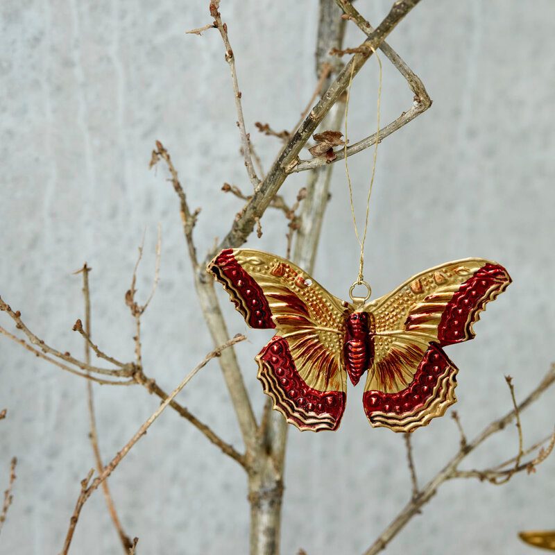 Decoratieve vlinder hanger Humi goud - set van 4